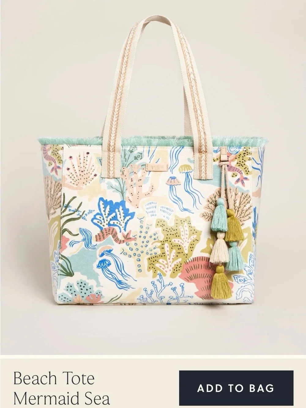 Spartina 449 Mermaid Sea Beach Tote - Cream, Blue, Green, Pink